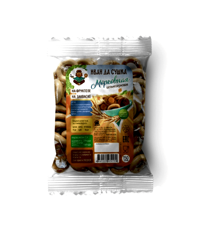 Сушки морковные цельнозерновые на закваске на Фруктозе, 150 г