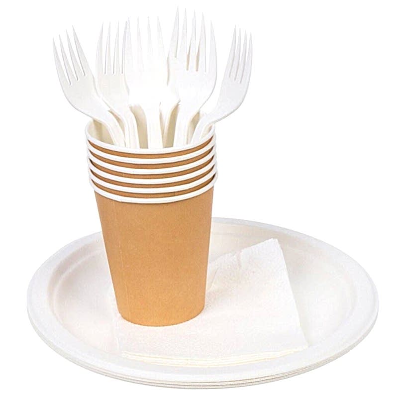 Комплект ЭКО посуды (стакан, вилка, тарелка, салфетка)*