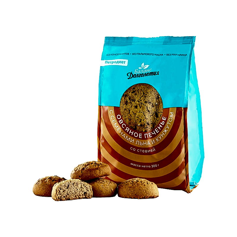 Печенье овсяное с семенами льна и кунжута на фруктозе Баланс долголетия, 300 г